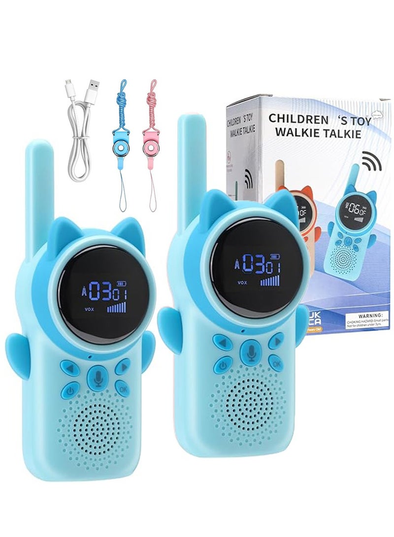 بلو فاير أجهزة اتصال لاسلكية للأطفال قابلة لإعادة الشحن (حزمة من 2) - بشاشة LCD ومصباح LED، هدية مثالية للأولاد والبنات من عمر 3-12 سنة - مثالية للتخييم والرحلات والمغامرات الخارجية (قابلة للشحن عبر USB، خفيفة الوزن، صوت واضح - Image 1