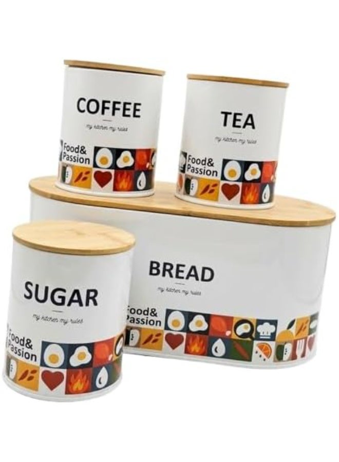طقم عياشة وصندوق تنظيم ركن القهوة مودرن – بتصميم معدني مميز وغطاء من خشب البامبو الطبيعي للحفاظ على النضارة Ne - Image 1