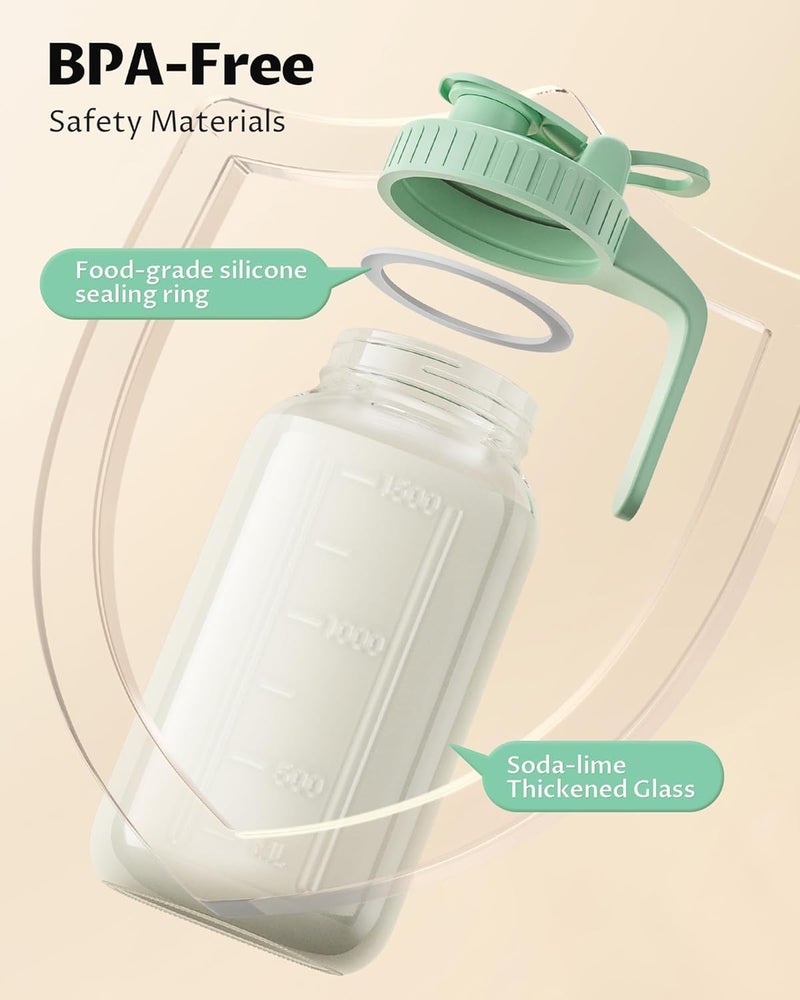 VA1KENE 2 Pack - 64oz Glass Breast Milk Pitcher with Lid & Spout, Leakproof Mason Jar Breastmilk Pitcher - Wide Mouth, Airtight 2 Quart Water Jug for Milk Storage, Breastmilk, Sun Tea, Iced Coffee, Juice - Image 3