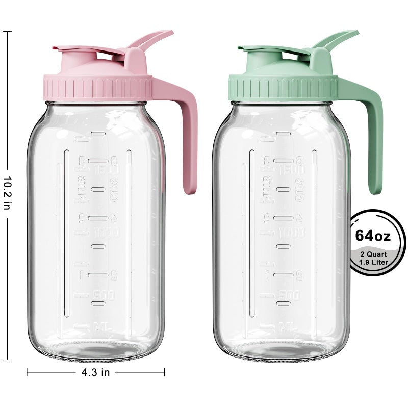 VA1KENE 2 Pack - 64oz Glass Breast Milk Pitcher with Lid & Spout, Leakproof Mason Jar Breastmilk Pitcher - Wide Mouth, Airtight 2 Quart Water Jug for Milk Storage, Breastmilk, Sun Tea, Iced Coffee, Juice - Image 2
