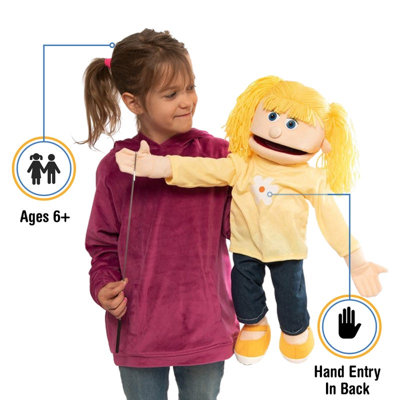Silly Puppets كاتي، فتاة الخوخ، دمية كاملة الجسم، بأسلوب المهرج، (25 بوصة) - Image 2