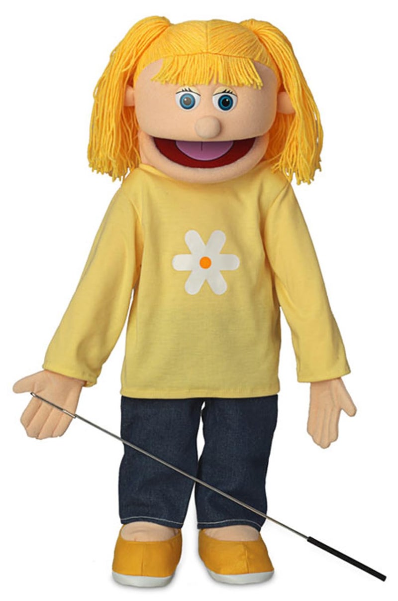 Silly Puppets كاتي، فتاة الخوخ، دمية كاملة الجسم، بأسلوب المهرج، (25 بوصة) - Image 1