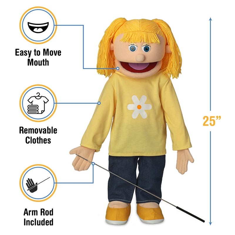 Silly Puppets كاتي، فتاة الخوخ، دمية كاملة الجسم، بأسلوب المهرج، (25 بوصة) - Image 3