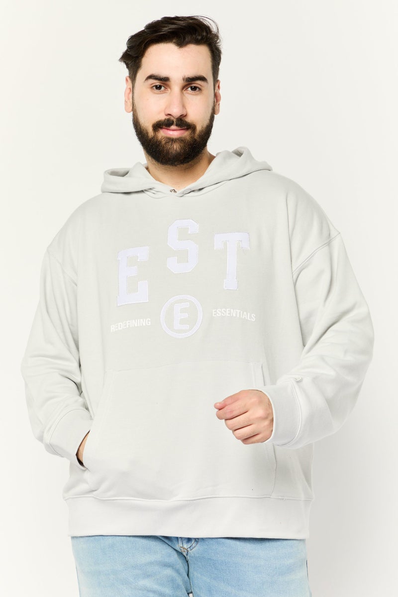 Established Redefining Essentials Men Hooded Long Sleeve Embroidered Sweatshirt, Grey - Image 1