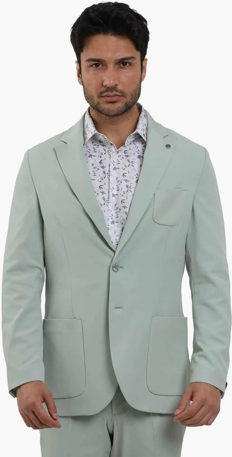 Green Men's Slim Fit Plain Mono Collar Casual Jacket 104431