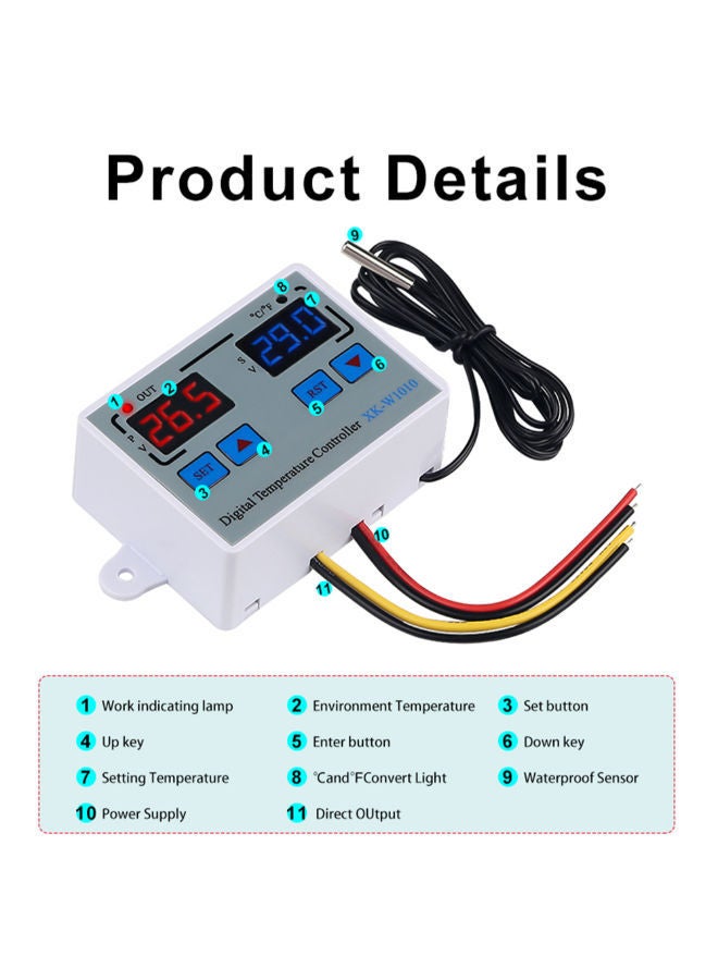 نيبمينينت منظم حرارة رقمي للتحكم في درجة الحرارة C/F للحاضنة أبيض - Image 4