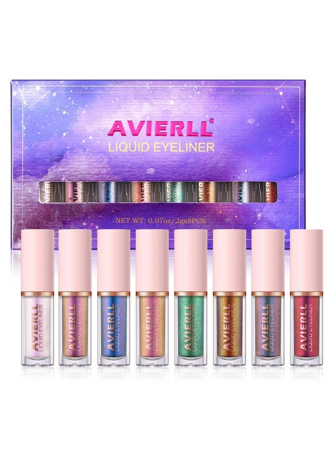 Avierll Glitter Liquid Eyeliner Set, 8 Colors, Long-Lasting Waterproof Colorful Shimmering Glitter Liquid Eyeshadow, Easy To Apply, No Smudging, Fast-Drying, Long-Lasting Eye Makeup Gift Set (8Pcs Set B) - Image 1