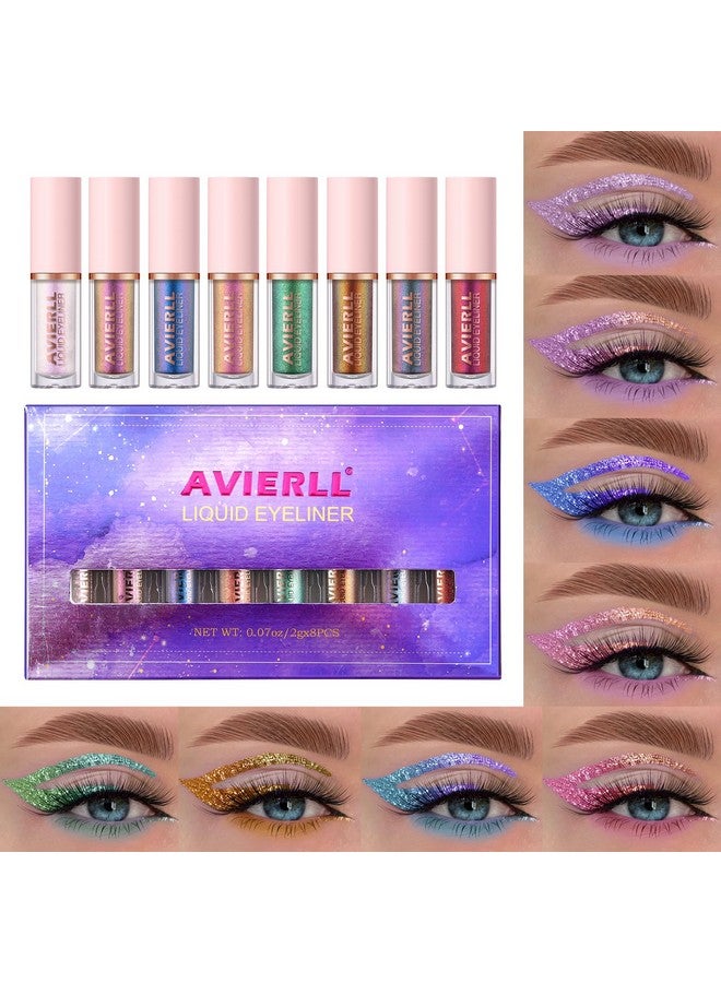Avierll Glitter Liquid Eyeliner Set, 8 Colors, Long-Lasting Waterproof Colorful Shimmering Glitter Liquid Eyeshadow, Easy To Apply, No Smudging, Fast-Drying, Long-Lasting Eye Makeup Gift Set (8Pcs Set B) - Image 3