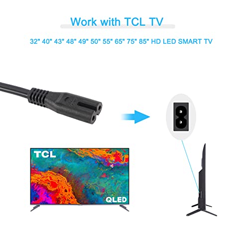 TONIWA 6 ft 2 Prong Power Cord Compatible with TCL Roku Smart LED LCD HD TV Universal AC Power Cable Replacement [UL Listed] - Image 2