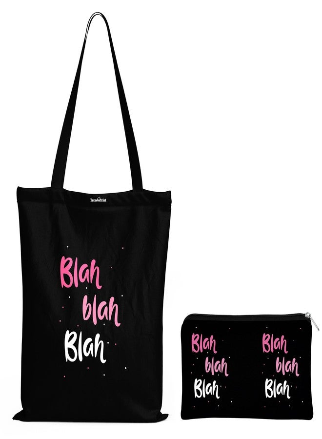 TrendoPrint Eco-Friendly Printed Black Tote Bag 14 x 16 inch with Makeup Pouch for College, Shopping and Travelling (TB24) - Image 1