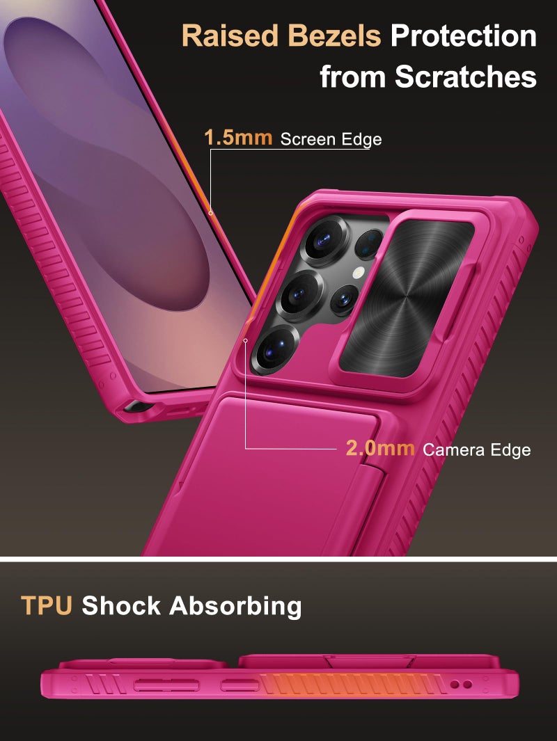 Vihibii for Samsung Galaxy S25 Ultra Wallet Case with Card Holder (4 Cards), [RFID Blocking] & Slide Camera Cover & Raise Screen Edges, Hard Back Phone Cover for Samsung Galaxy S25 Ultra, Hot Pink - Image 5