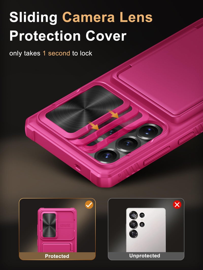 Vihibii for Samsung Galaxy S25 Ultra Wallet Case with Card Holder (4 Cards), [RFID Blocking] & Slide Camera Cover & Raise Screen Edges, Hard Back Phone Cover for Samsung Galaxy S25 Ultra, Hot Pink - Image 4