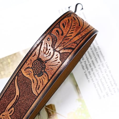 FGSS Western-Cowboy-Leather-Belts for Women Turquoise-Oval-Buckle Embossed Cowgirl Belt for Jeans Pants - Image 3