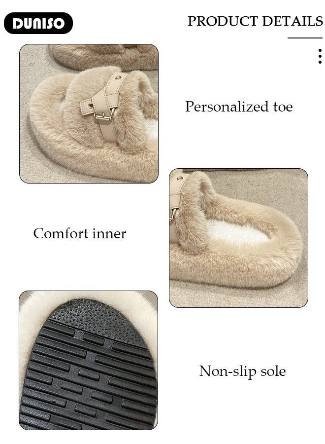 DUNISO Women's Fluffy Slippers, Fashion Warm Shoes Woman Slippers with Faux Fur, Comfortable Home Furry Slippers, Lightweight Non Slip House Slippers For Cozy Indoor Outdoor - Image 3