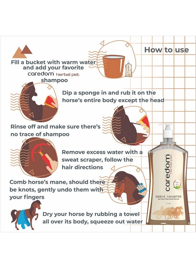 Caredom شامبو كاردوم العشبي للحيوانات الأليفة للخيول | مضاد للقراد والبراغيث 2 في 1 شامبو خيول مع بلسم | يعزز شعر الخيل | غني بمستخلصات السيتافال والنييم | شامبو برائحة منعشة (1 لتر) - Image 5