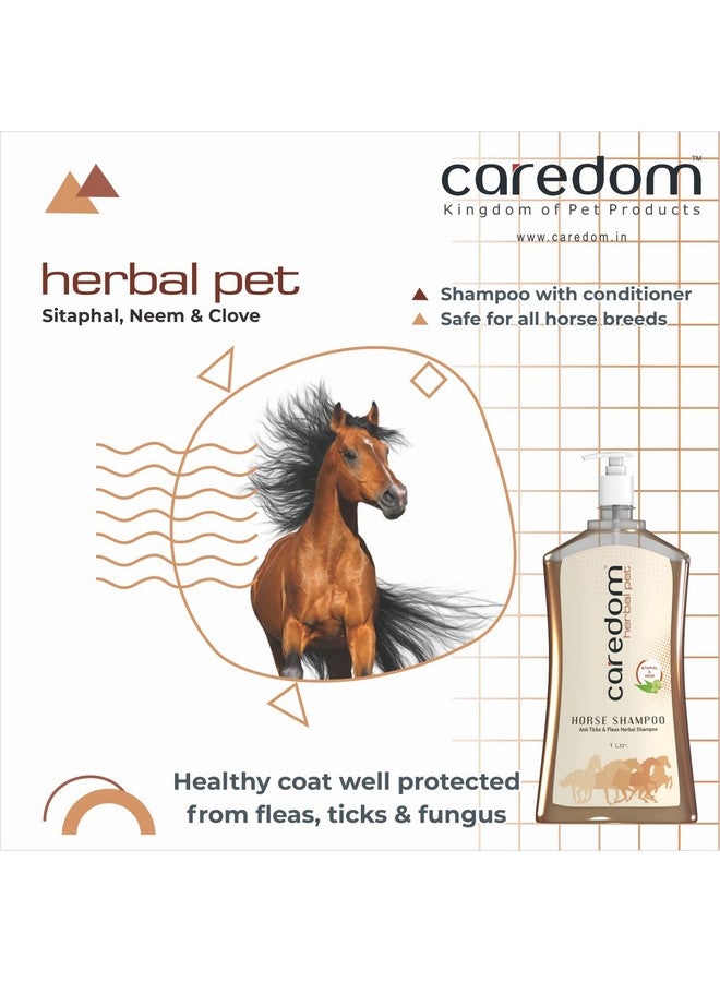 Caredom شامبو كاردوم العشبي للحيوانات الأليفة للخيول | مضاد للقراد والبراغيث 2 في 1 شامبو خيول مع بلسم | يعزز شعر الخيل | غني بمستخلصات السيتافال والنييم | شامبو برائحة منعشة (1 لتر) - Image 2