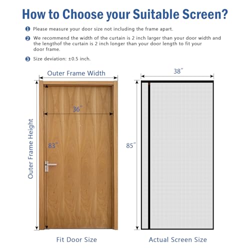 WochiTV Reversible Screen Door Mesh Fits Door Size 36 x 83, Left Right Side Opening Magntic Screen Door Screen Size 38" x 85", Top Anti-Tearing Mesh Net Curtain with Magnet - Image 2