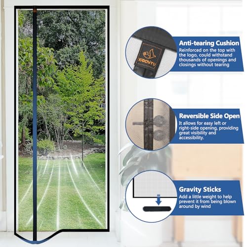 WochiTV Reversible Screen Door Mesh Fits Door Size 36 x 83, Left Right Side Opening Magntic Screen Door Screen Size 38" x 85", Top Anti-Tearing Mesh Net Curtain with Magnet - Image 4