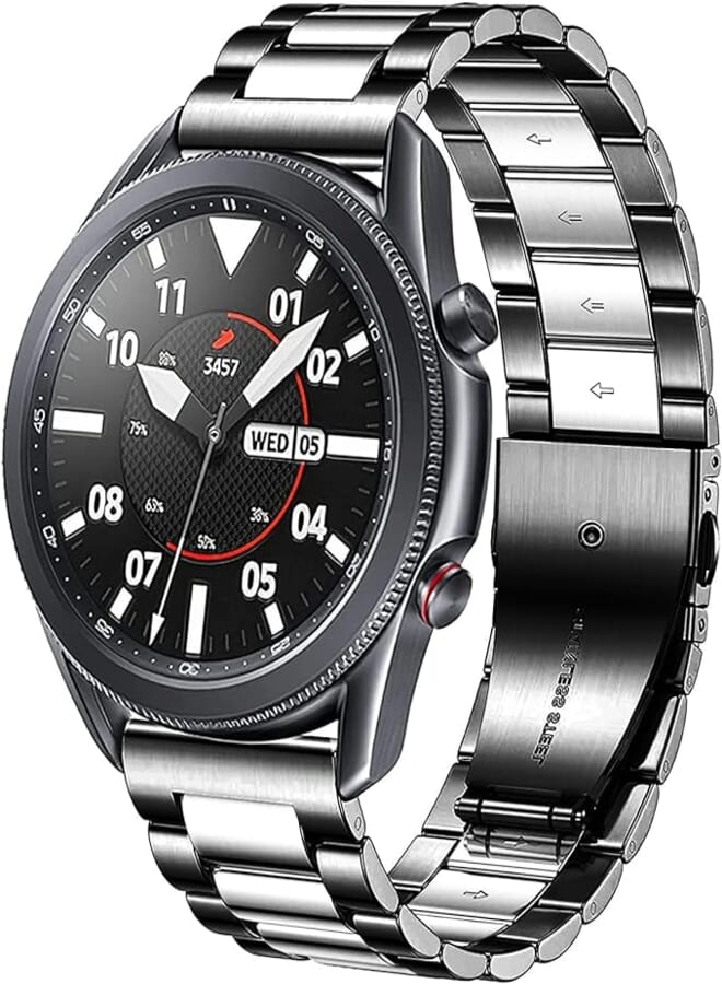 DEALELE Solid Stainless Steel Metal Bands for Samsung Galaxy Watch 46mm (Black/Silver)