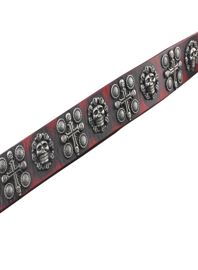 vogueteen Mens Goth Skull Cross Vintage Red Genuine Leather Belt Biker Rock One Size - Image 4