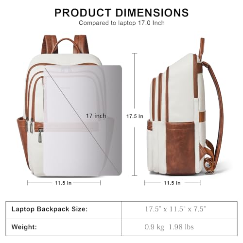 Shrrie 17 inch Leather Laptop Backpack for Women, Large Travel Backpack with 6 Compartments, Computer Backpack Purse for Work College - Image 3