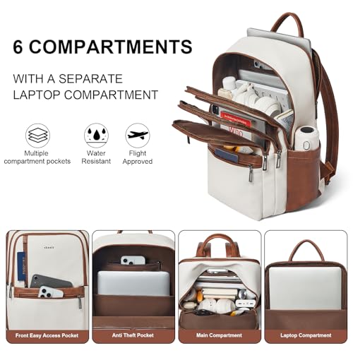 Shrrie 17 inch Leather Laptop Backpack for Women, Large Travel Backpack with 6 Compartments, Computer Backpack Purse for Work College - Image 4