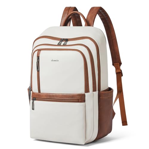Shrrie 17 inch Leather Laptop Backpack for Women, Large Travel Backpack with 6 Compartments, Computer Backpack Purse for Work College - Image 1