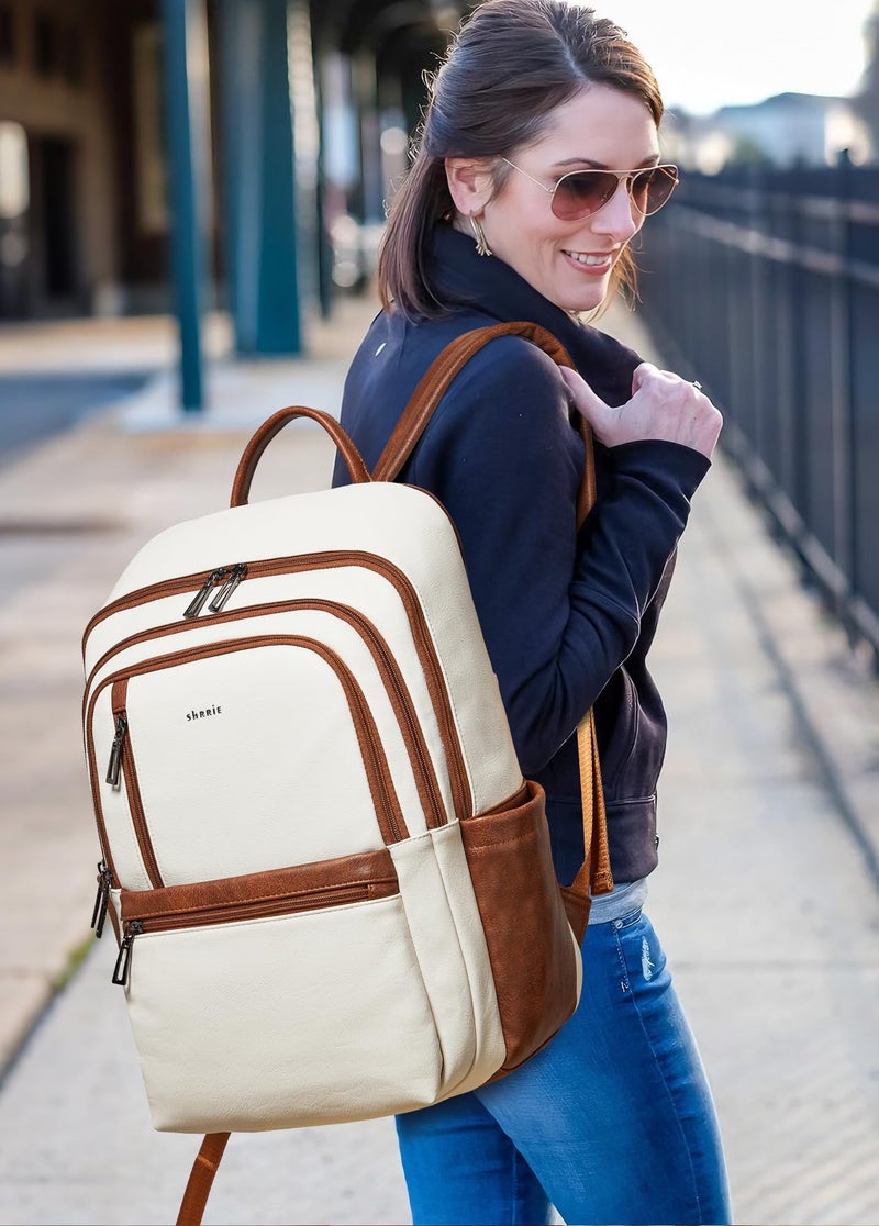 Shrrie 17 inch Leather Laptop Backpack for Women, Large Travel Backpack with 6 Compartments, Computer Backpack Purse for Work College - Image 2