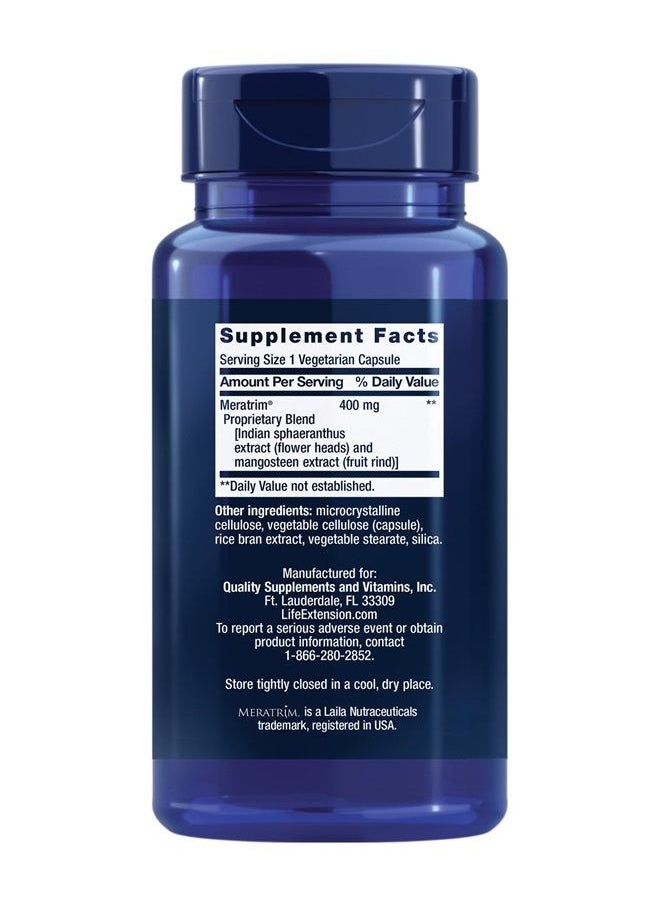 Life Extension - Waistline Control - Meratrim Indian Sphaeranthus and Mangosteen Extract Supplement For Weight Management and Healthy Weight Loss - Gluten Free, Non-GMO, Vegetarian - 60 Capsules - Image 1