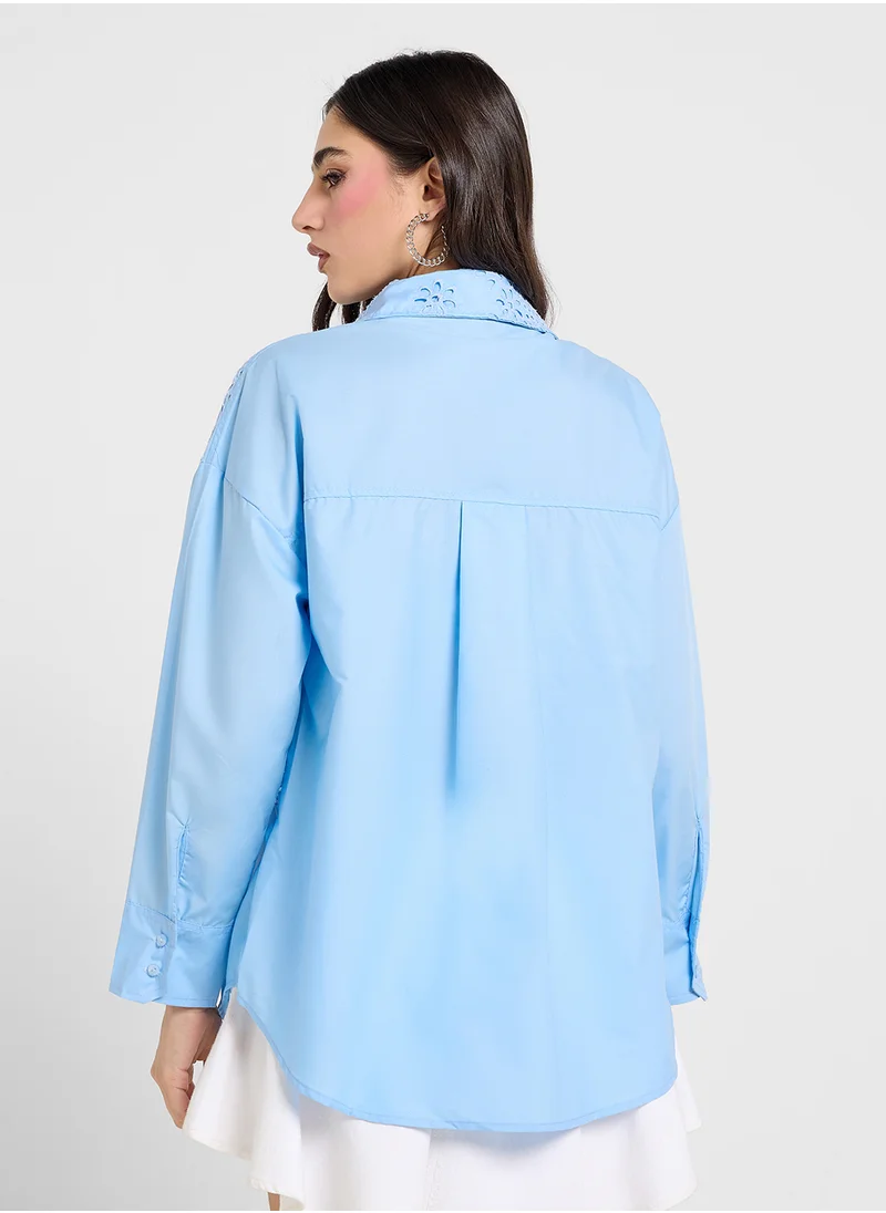 Ginger Cutwork Detail Oversize Button Down Shirt