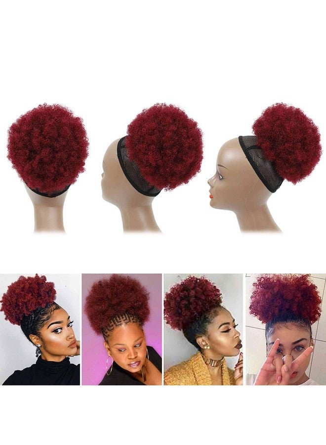 Adette Afro Buns for Black Women Real Human Hair Burgundy Color Curly Afro Puff Wrap Drawstring Ponytail Dark Red Afro Bun Extensions Natural Thick - Image 4