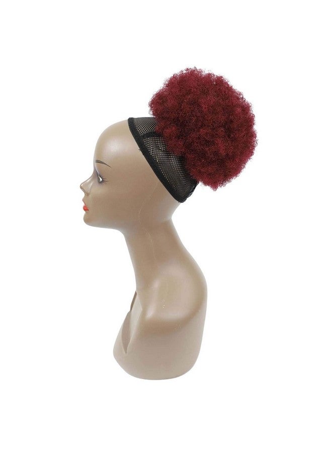 Adette Afro Buns for Black Women Real Human Hair Burgundy Color Curly Afro Puff Wrap Drawstring Ponytail Dark Red Afro Bun Extensions Natural Thick - Image 2