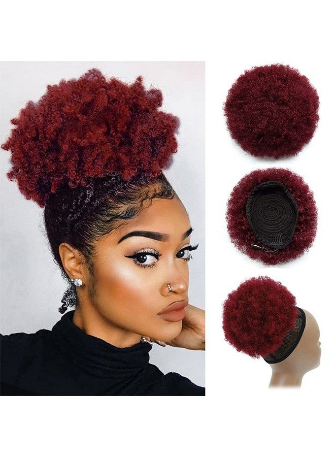 Adette Afro Buns for Black Women Real Human Hair Burgundy Color Curly Afro Puff Wrap Drawstring Ponytail Dark Red Afro Bun Extensions Natural Thick - Image 1