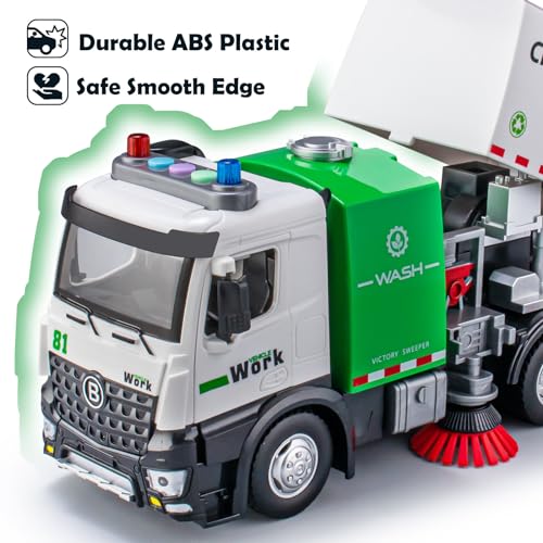 TAKGUD Street Sweeper Truck with Open-able Doors, 11.5" Big Trash Truck with Lights and Sounds, Friction Powered Garbage Toys Gift for Boys Girls Kids - Image 5