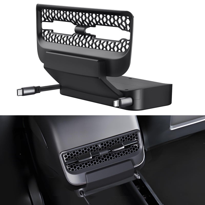 THELIFELICIOUS Retractable Cord Car Phone Charger for Tesla Model 3 Model Y 2021 2022 2023 2024, THELIFELICIOUS Interior Accessories Rear Air Outlet Expansion Dock with Fast Charging Cables (8-Pin) - Image 1