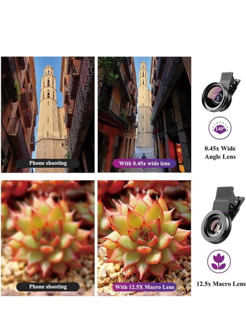 inston 2 in 1 phone camera lens, phone clip-on lens kit, 0.45X wide angle lens (140°) + 12.5X macro lens, clip-on lens for iPhone, Samsung, and most Android smartphones  - Image 5