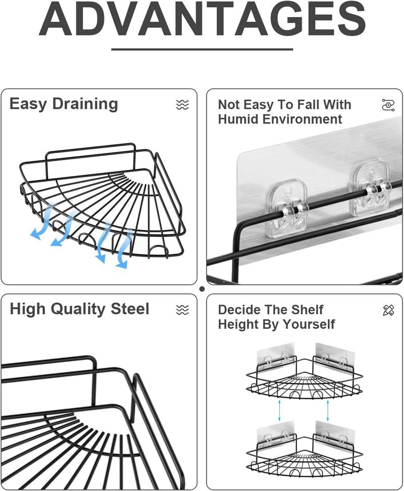 ROKTRY Shower Stainless Steel Caddy Corner Bathroom Shelf, Shower Rack with Adhesive Hooks - No Drilling Bathroom Shelf Organizer for Kitchen Storage - Image 4