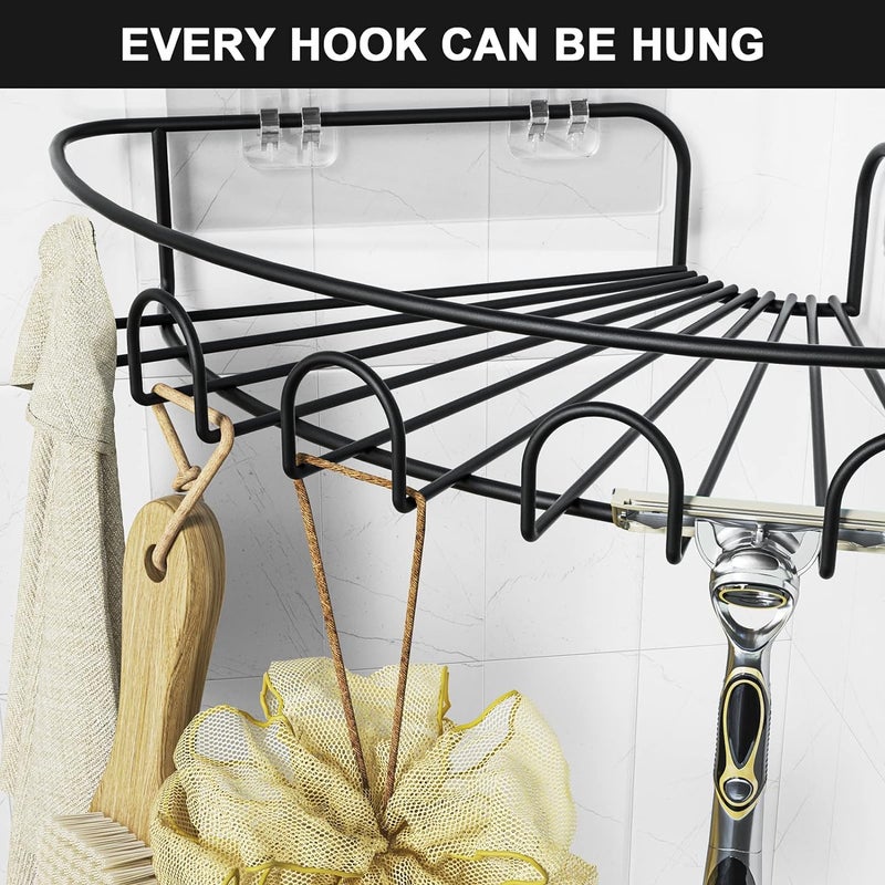 ROKTRY Shower Stainless Steel Caddy Corner Bathroom Shelf, Shower Rack with Adhesive Hooks - No Drilling Bathroom Shelf Organizer for Kitchen Storage - Image 5