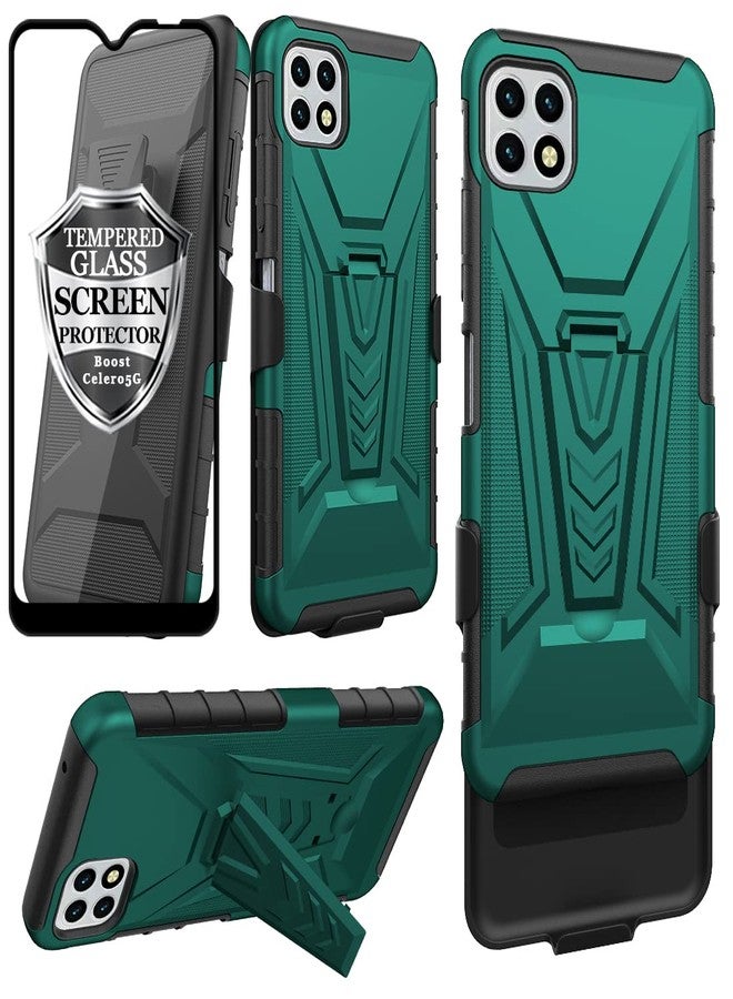 Ailiber for Celero 5G Phone Case - Boost Mobile, Wingtech Celero 5G Case Holster with Screen Protector, Swivel Belt Clip Holster with Kickstand, Heavy Duty Full Body Shockproof Cover - Green - Image 1