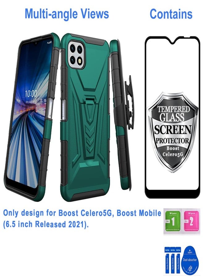 Ailiber for Celero 5G Phone Case - Boost Mobile, Wingtech Celero 5G Case Holster with Screen Protector, Swivel Belt Clip Holster with Kickstand, Heavy Duty Full Body Shockproof Cover - Green - Image 2