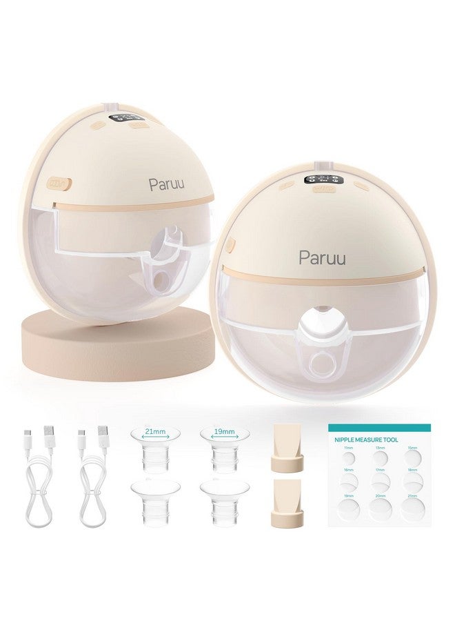 Paruu Hands Free Breast Pump P16, Wearable Breast Pump Electirc Portable with 4 Modes & 12 Levels, Max 309mmHg Strong Suction 19/21/24mm Flange Inserts Wearable Breastfeeding Pump, 2 Pack（Nude - Image 1