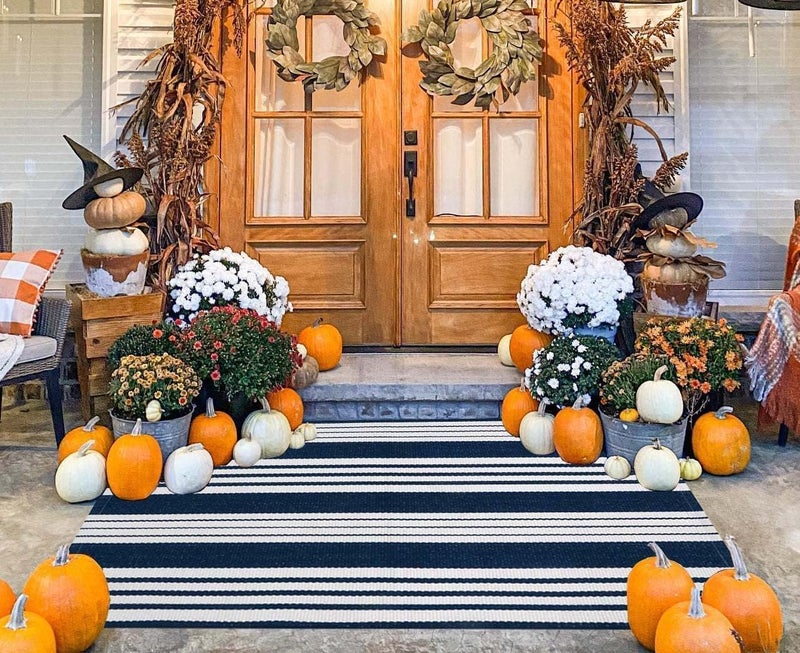 BUAGETUP Blue and White Outdoor Rug 3'x 5' Cotton Woven Washable Rug Striped Front Porch Rug Indoor/Outdoor Area Rug Floor Mat for Farmhouse/Layered Door Mats/Living Room - Image 5