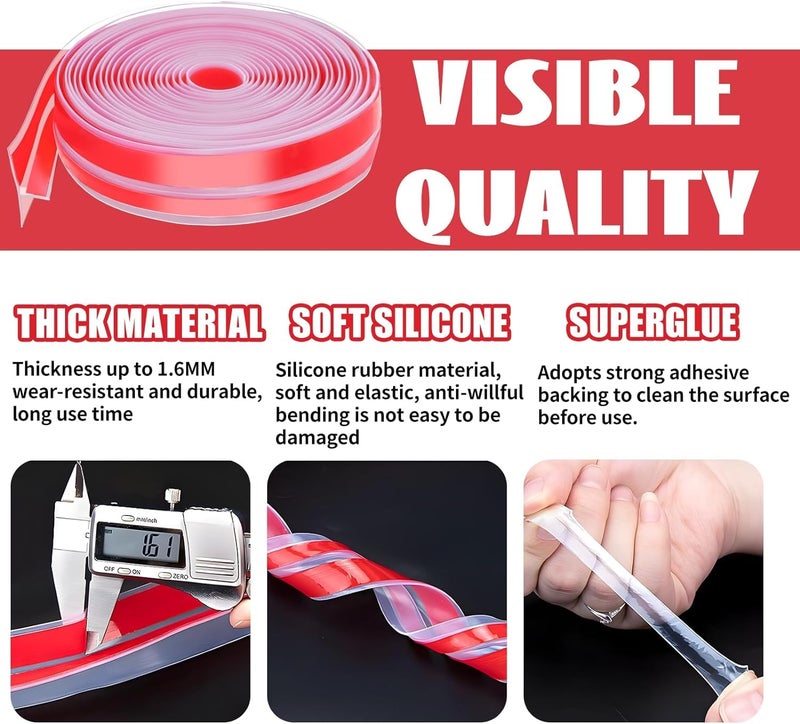 TCCO ENTERPRISE T-Shaped Door Draft Stopper, 1.97 in x 10 Ft Silicone Seal Strip for Windows Gaps, 1.8mm Thickest Seal Strip Weather Stripping Shower Sweep, Energy Saving Seal, Clear - Image 3