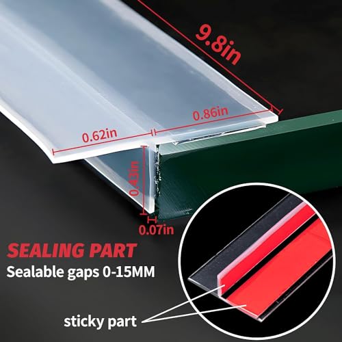 TCCO ENTERPRISE T-Shaped Door Draft Stopper, 1.97 in x 10 Ft Silicone Seal Strip for Windows Gaps, 1.8mm Thickest Seal Strip Weather Stripping Shower Sweep, Energy Saving Seal, Clear - Image 2