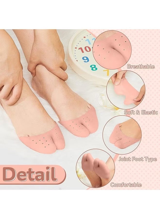 زوجان من واقيات أصابع القدم مع وسادات مشط القدم، أغطية ناعمة لأصابع القدم، أكمام سيليكون لأصابع القدم، وسادة مريحة لأصابع القدم للكعب، حماية إصبع القدم الكبير من مسامير القدم والبثور للرجال والنساء (أبيض، بيج) - Image 5