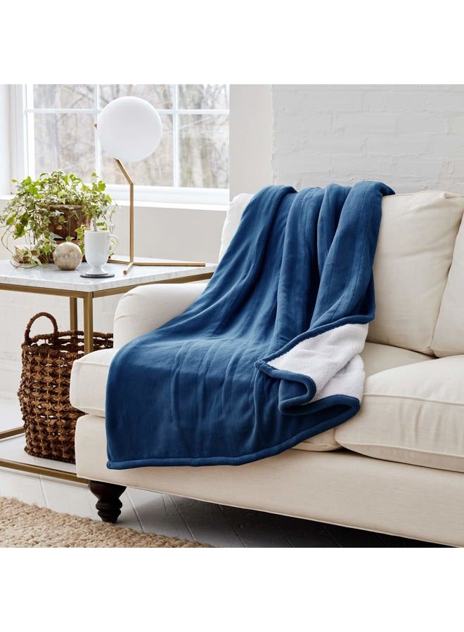 Eddie Bauer Smart Heated Electric Throw Blanket - Reversible Sherpa - Hands Free Control -Wi-Fi Only (2.4GHz) - Compatible with Alexa, Google, iOS, Android - Indigo - Image 1