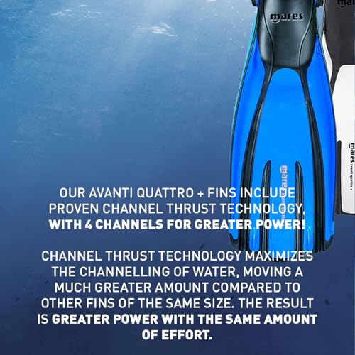 Mares Unisex Adults Avanti Quattro + Diving Fins - Durable Efficient Versatile Open-Heel Scuba Fins with Four-Channel Design & Bungee Strap, Yellow, Small - Image 3