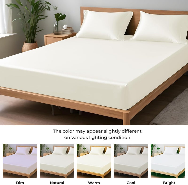 لينينوالاس شرشف ملكي مقاس 150x200 سم، 100% حرير خيزران عضوي لسرير حجم كينغ، جيب عميق يصل إلى 40 سم، ناعم، مبرد، هيبوالرجينيك (أسود نفاث) - Image 5