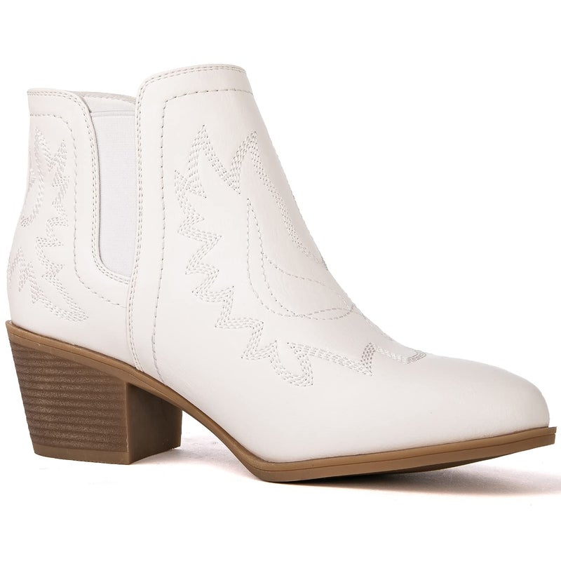 GLOBALWIN Women's White Cowboy Boots Western Style Comfortable Pull On Short Ankle Cowgirl Boots For Women Low Heel Size 10M - Image 3