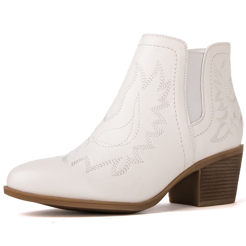 GLOBALWIN Women's White Cowboy Boots Western Style Comfortable Pull On Short Ankle Cowgirl Boots For Women Low Heel Size 10M - Image 2